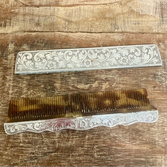 Antique Silver Plated Gold Engraved Comb Box Made in Denmark Flower Pattern - Picture 11 of 14